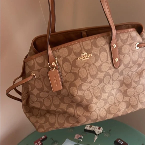 Coach Brown Monogram Tote with Leather Trim - Picture 5 of 5